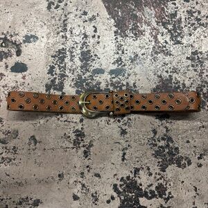 70s vintage leather grommet belt with brass buckle